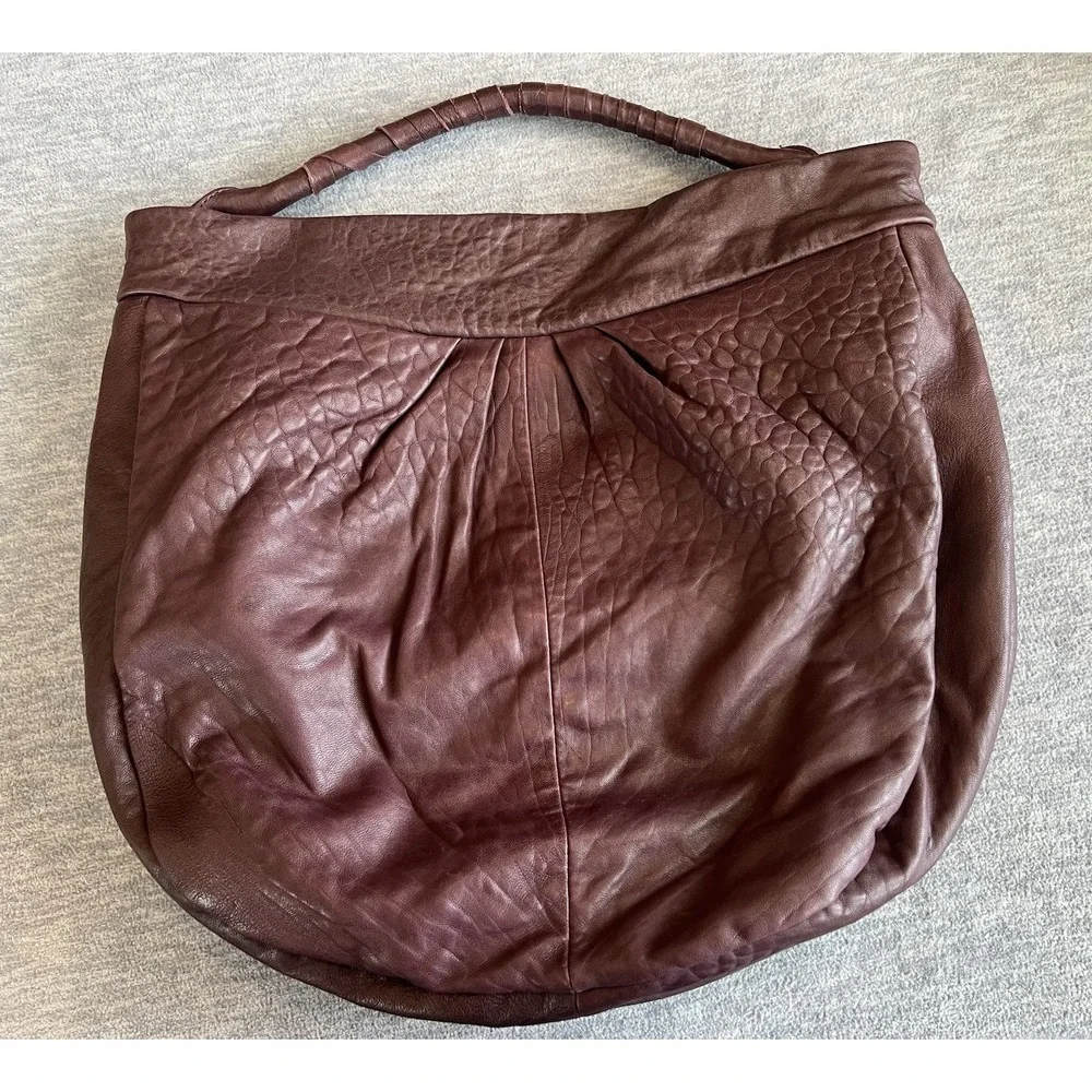 Joelle‎ Hawkens Hobo Slouch Leather Handbag Plum Purple Wrapped Handle Large New